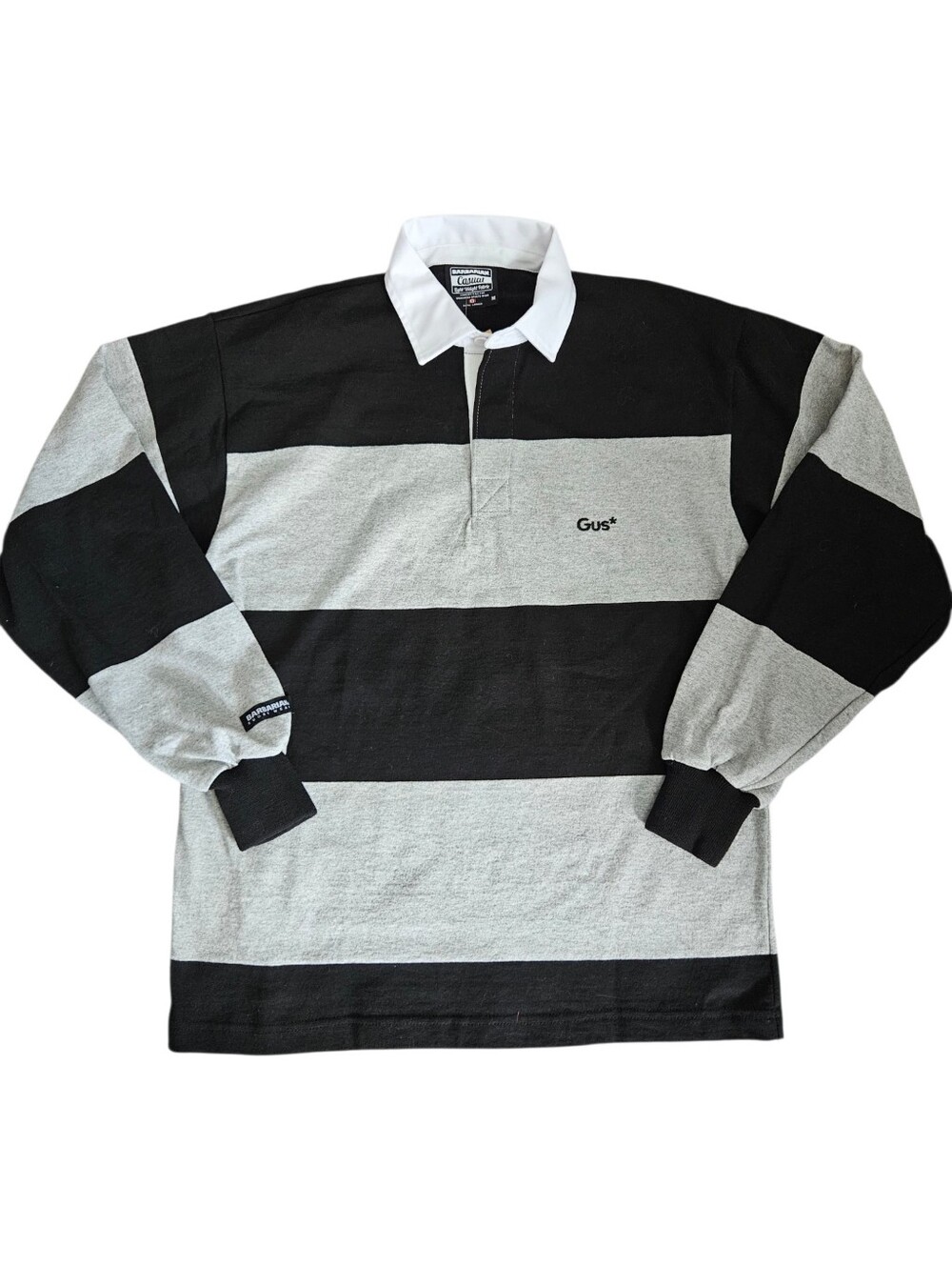 Mens Barbarian Rugby Wear Polo Shirt Sz Med Black Gray Striped NWT Preppy